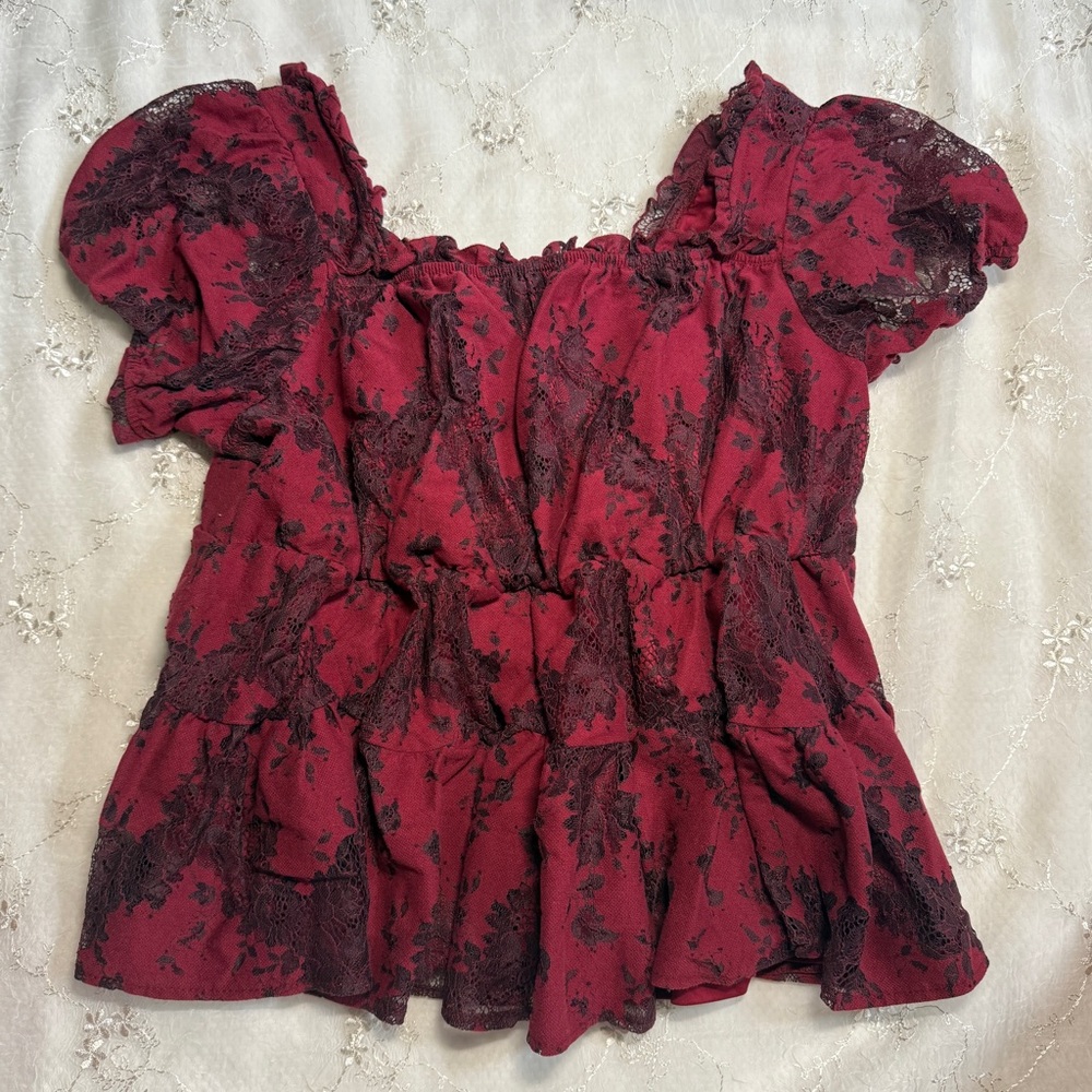 Torrid Red Floral Lace Babydoll Top – Size 1X